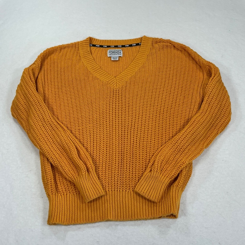Victorias Secret PINK Forenza V-Neck Sweater Mustard Yellow Shaker Knit XS